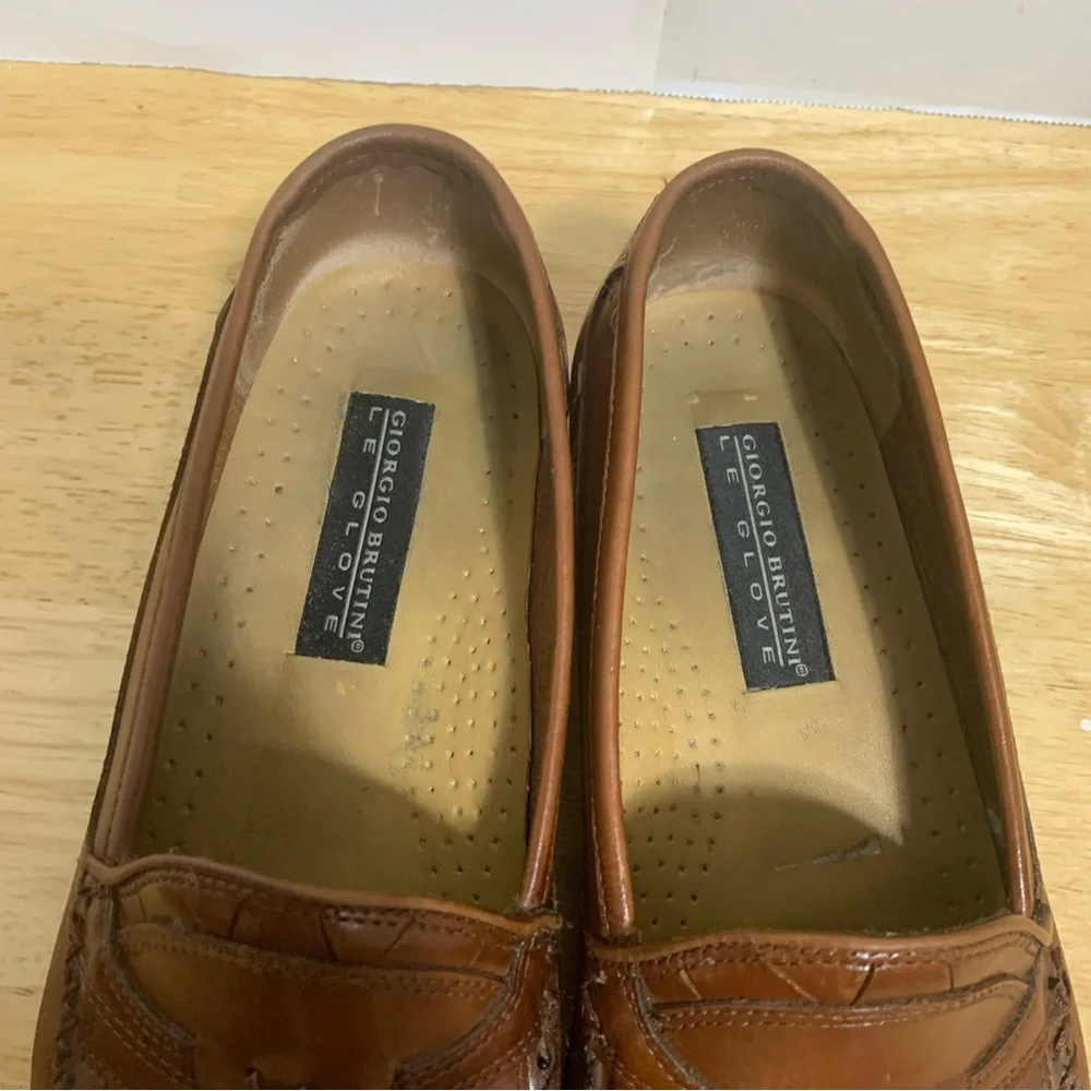 Mens GIORGIO BRUTINI Le Glove Loafers Brown Leather Kiltie Tassel Shoes Sz‎ 9D